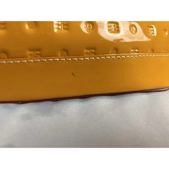 Arcadia Italy Patent Leather Satchel Mustard Yellow Embossed Handbag - Picture 7 of 13
